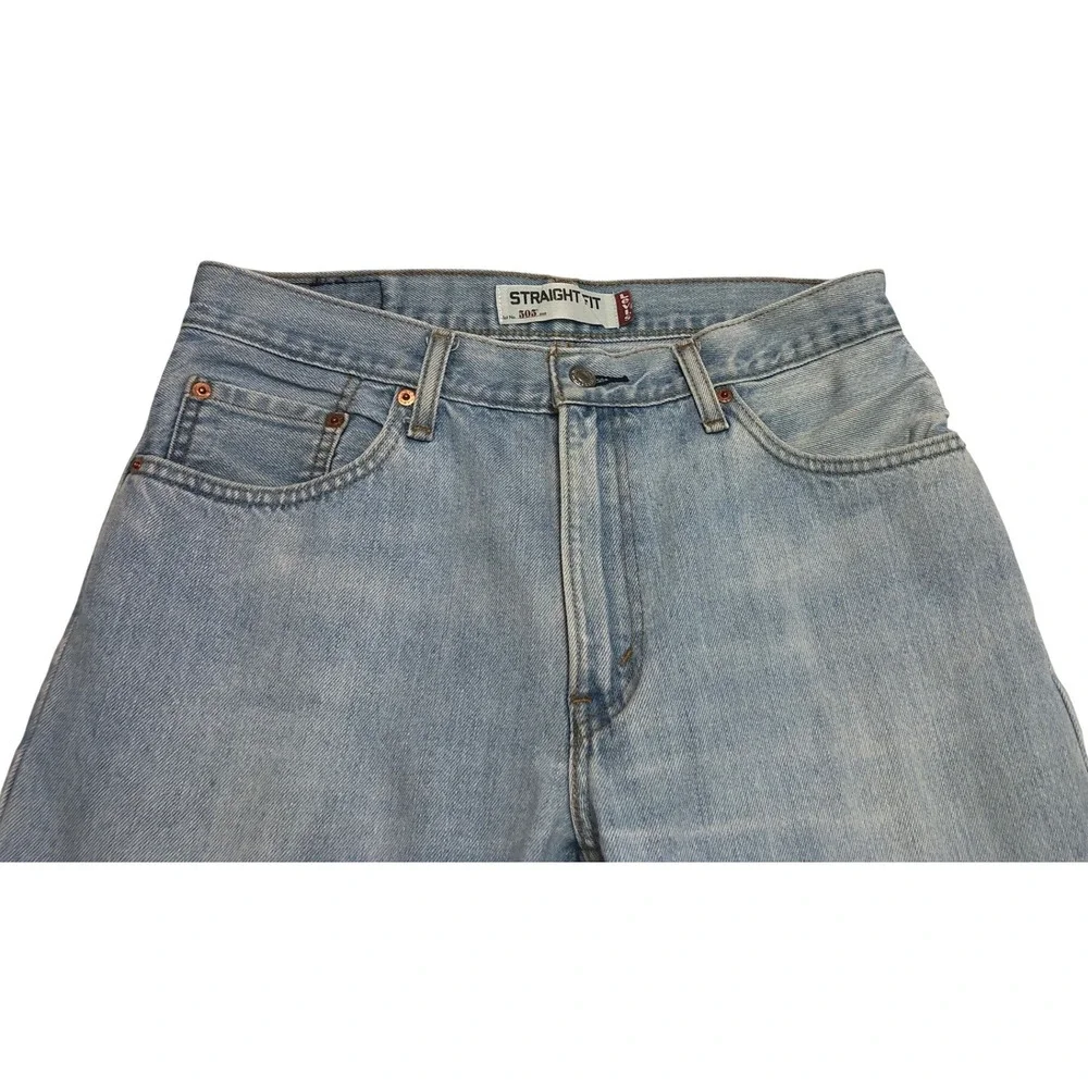 Levis 505 Straight Fit Jeans Mens 32x34 Light Wash Blue Denim Retro 90s Style